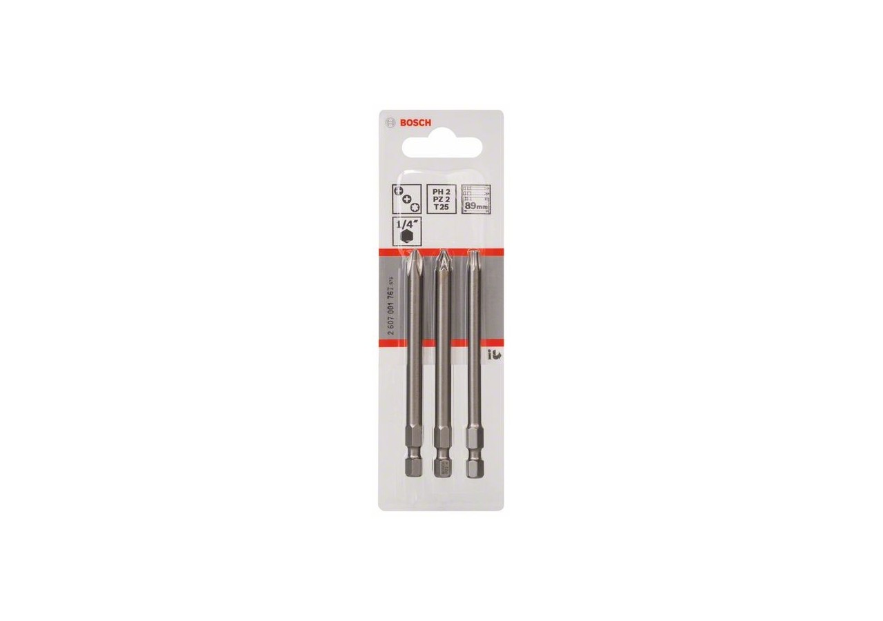 Kit 3 Embouts de vissage qualité extra-dure PH2 PZ2 T25 89mm - 2607001767 - Bosch