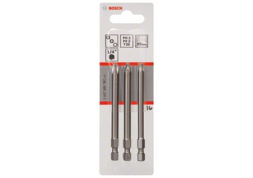 Kit 3 Embouts de vissage qualité extra-dure PH2 PZ2 T25 89mm - 2607001767 - Bosch