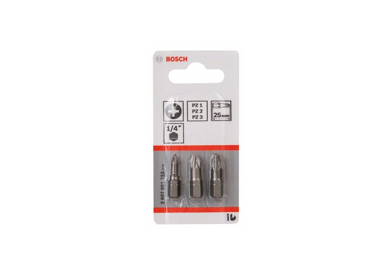 Kit 3 Embouts de vissage qualité extra-dure PZ1 PZ2 PZ3 25mm - 2607001753 - Bosch