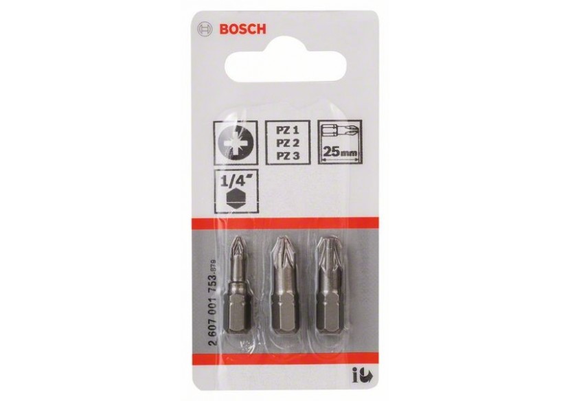 Kit 3 Embouts de vissage qualité extra-dure PZ1 PZ2 PZ3 25mm - 2607001753 - Bosch