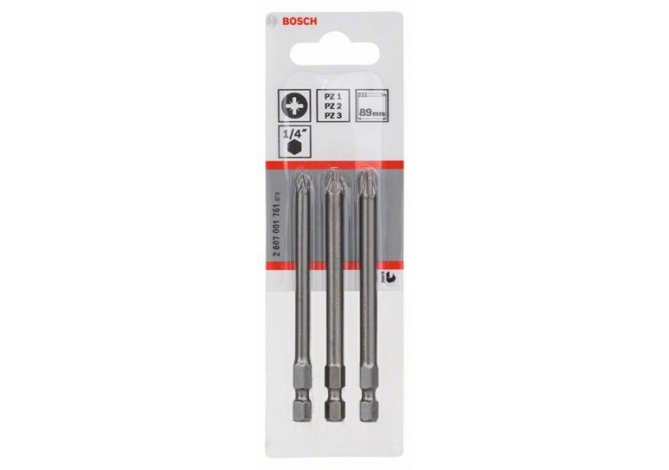 Kit 3 Embouts de vissage qualité extra-dure PZ1 PZ2 PZ3 89mm - 2607001761 - Bosch
