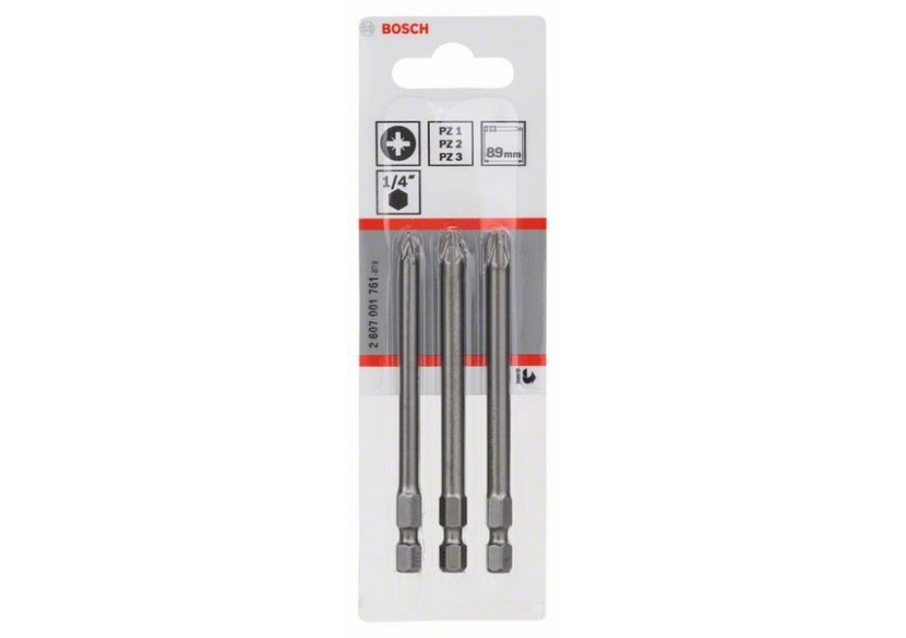 Kit 3 Embouts de vissage qualité extra-dure PZ1 PZ2 PZ3 89mm - 2607001761 - Bosch