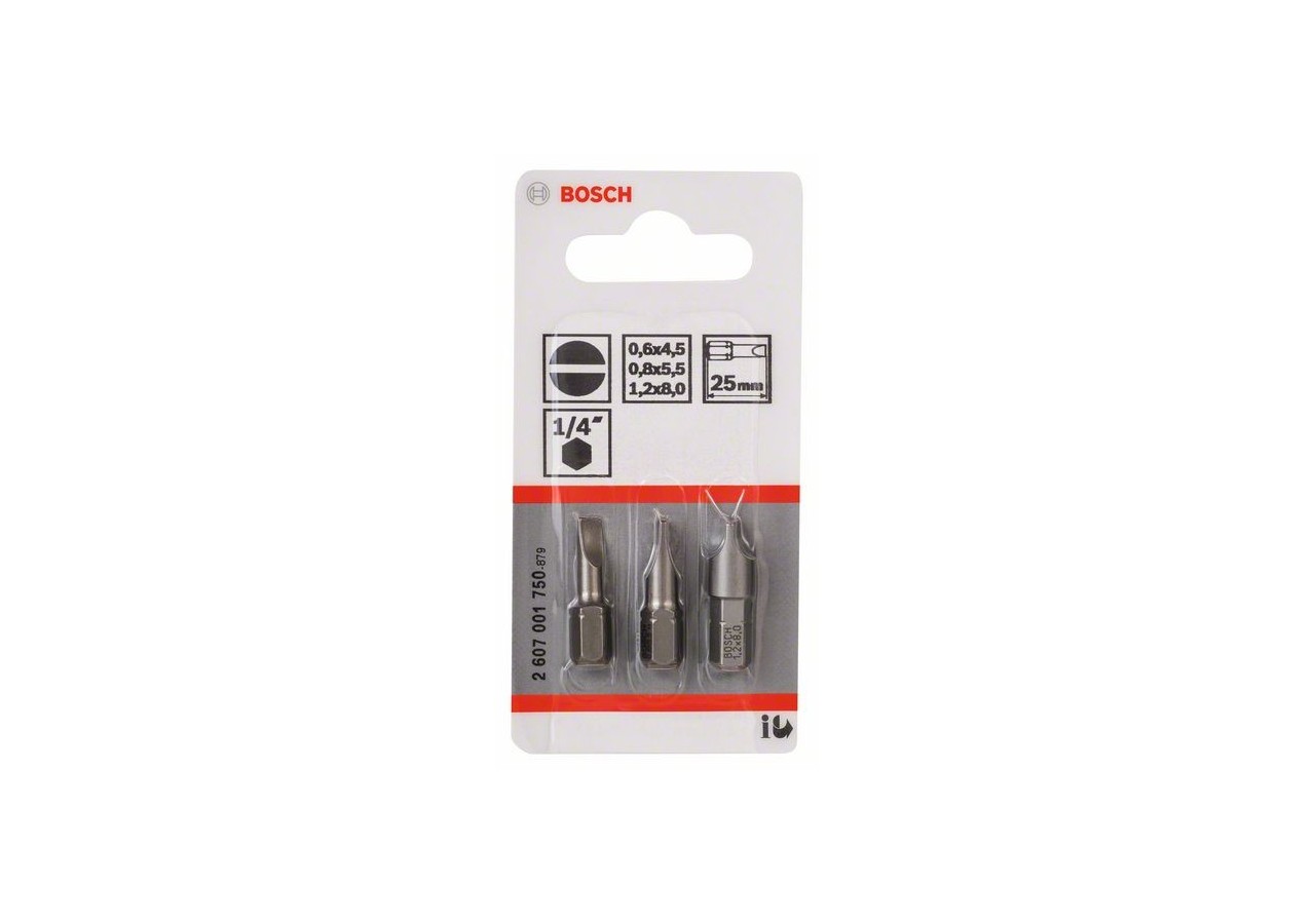 Kit 3 Embouts de vissage qualité extra-dure S0,6x4,5 S0,8x5,5 S1,2x8 25mm - 2607001750 - Bosch