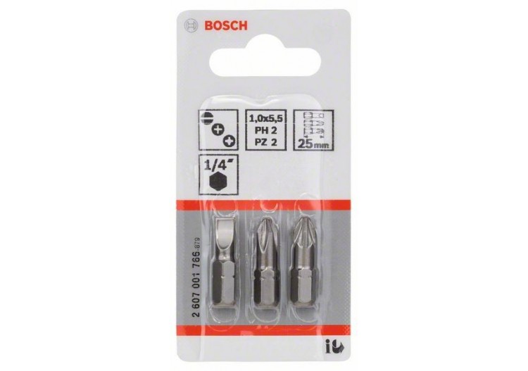 Kit 3 Embouts de vissage qualité extra-dure S1x5,5 PH2 PZ2 25mm - 2607001766 - Bosch