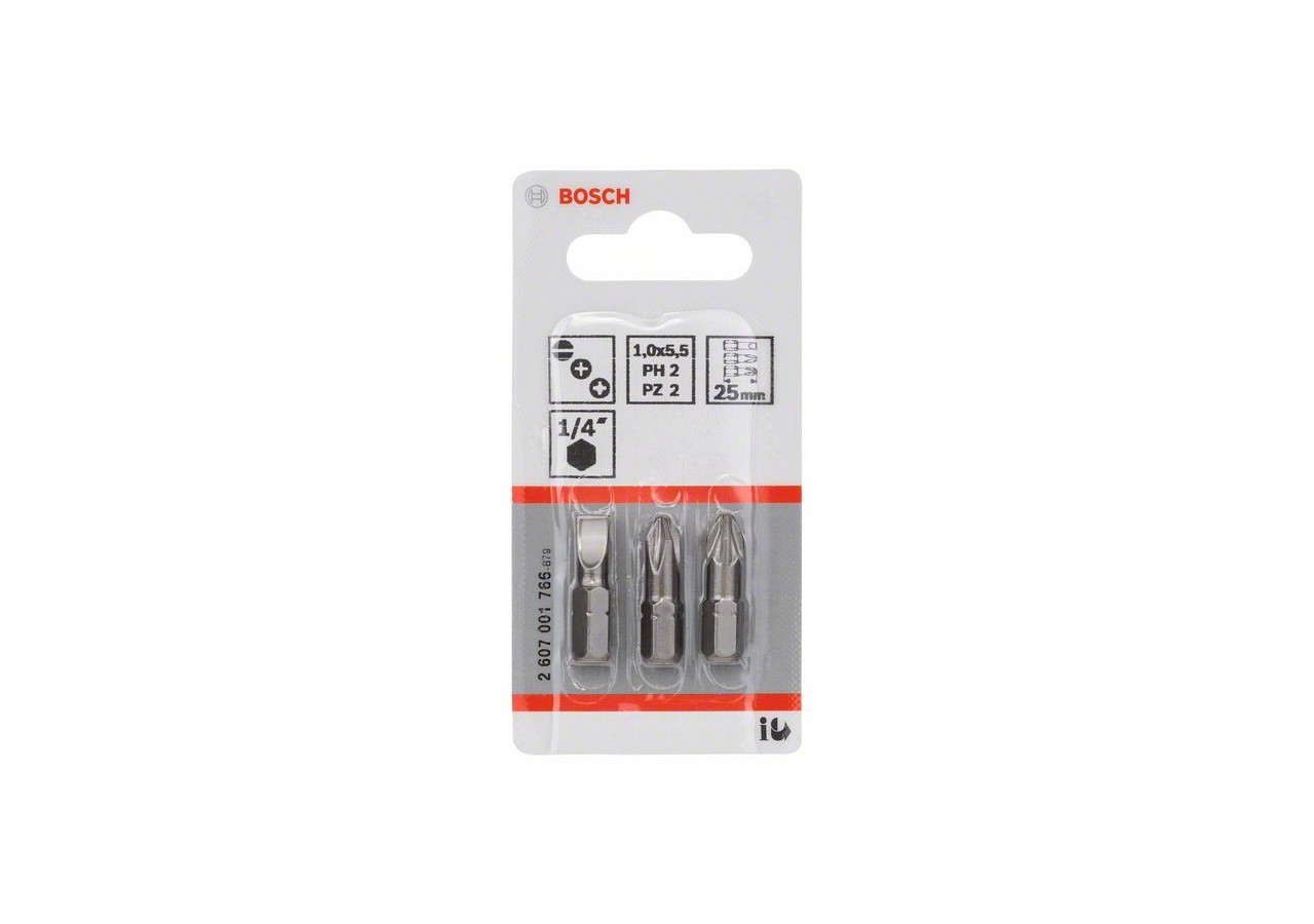 Kit 3 Embouts de vissage qualité extra-dure S1x5,5 PH2 PZ2 25mm - 2607001766 - Bosch