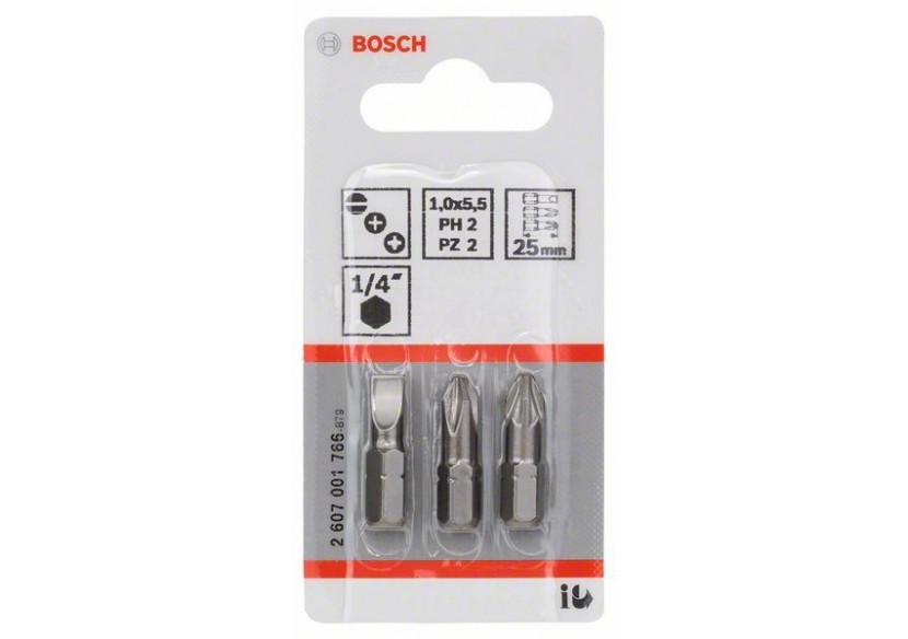 Kit 3 Embouts de vissage qualité extra-dure S1x5,5 PH2 PZ2 25mm - 2607001766 - Bosch