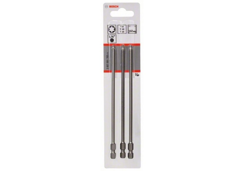 Kit 3 Embouts de vissage qualité extra-dure T8 T10 T15 152mm - 2607001763 - Bosch Kit 3 Embouts de vissage qualité extra-dure T8 T10 T15 152mm - 2607001763 - Bosch