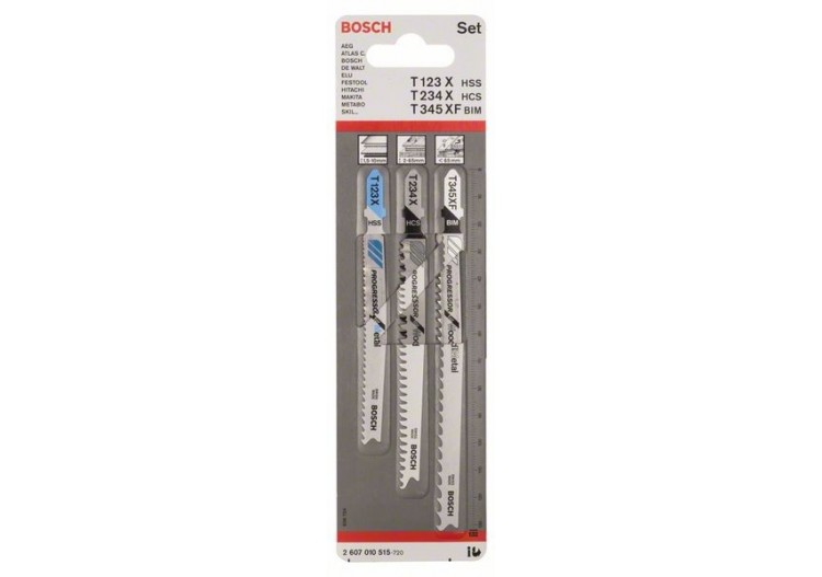 Kit 3 Lames scie sauteuse Progressor Bois, métal, plastiques T123XFT234XT345XF - 2607010515 - Bosch