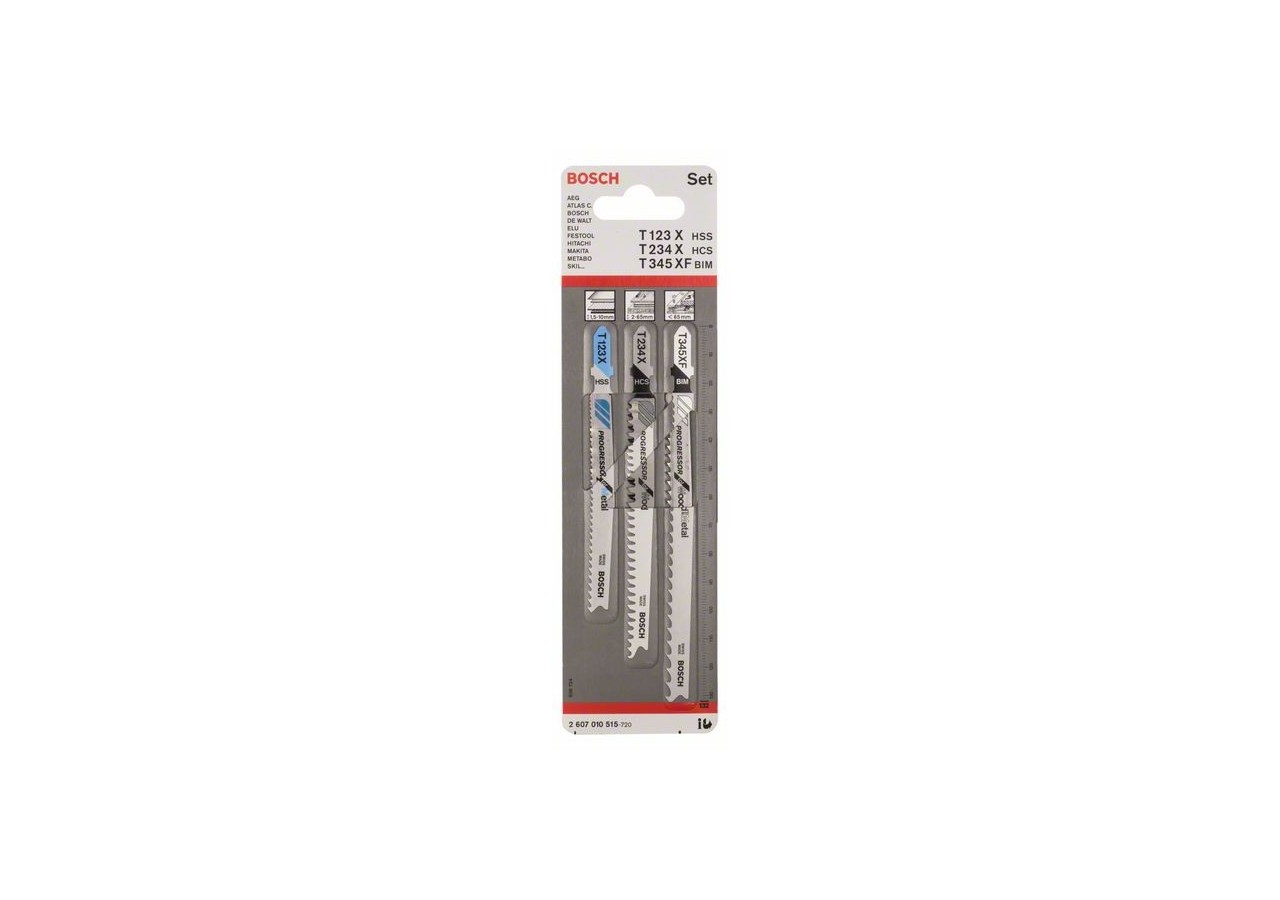 Kit 3 Lames scie sauteuse Progressor Bois, métal, plastiques T123XFT234XT345XF - 2607010515 - Bosch
