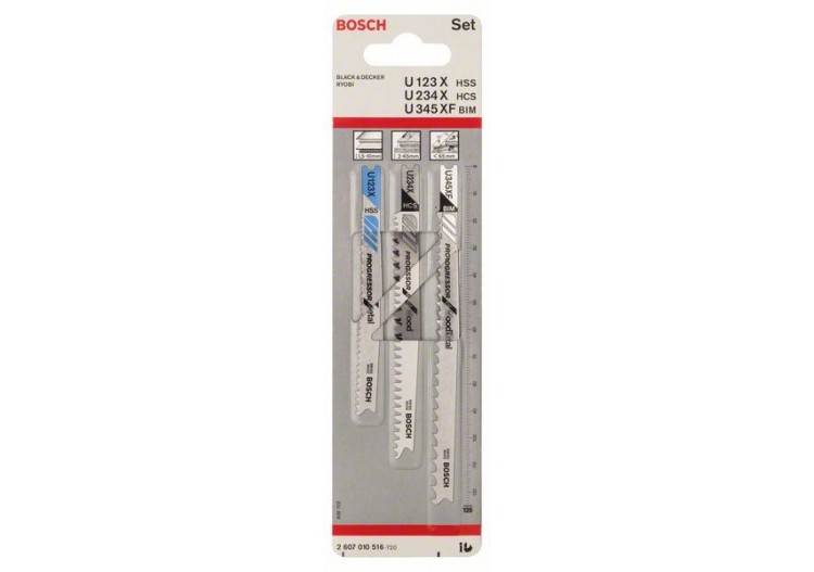 Kit 3 Lames scie sauteuse Progressor Bois, métal, plastiques U123XFU234XU345XF - 2607010516 - Bosch