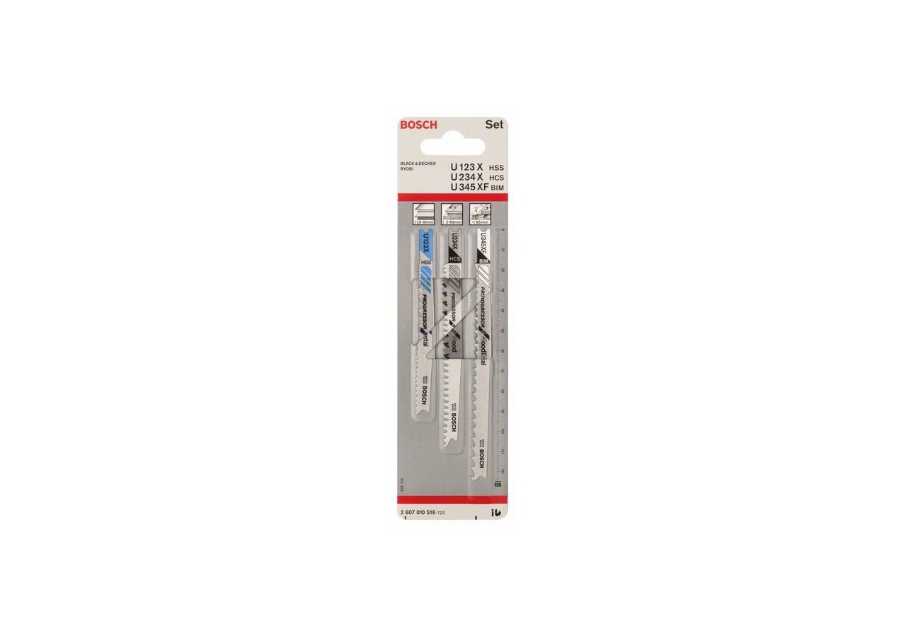 Kit 3 Lames scie sauteuse Progressor Bois, métal, plastiques U123XFU234XU345XF - 2607010516 - Bosch