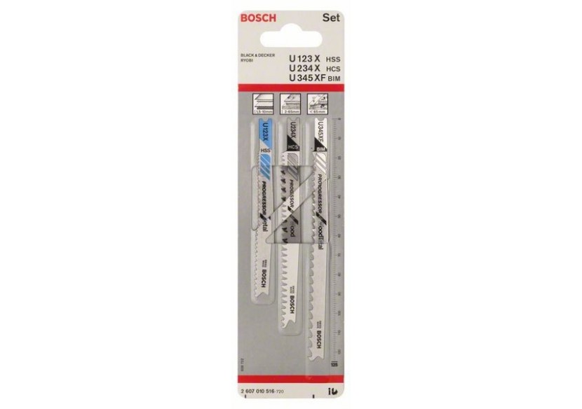 Kit 3 Lames scie sauteuse Progressor Bois, métal, plastiques U123XFU234XU345XF - 2607010516 - Bosch Kit 3 Lames scie sauteuse Progressor Bois, métal, plastiques U123XFU234XU345XF - 2607010516 - Bosch