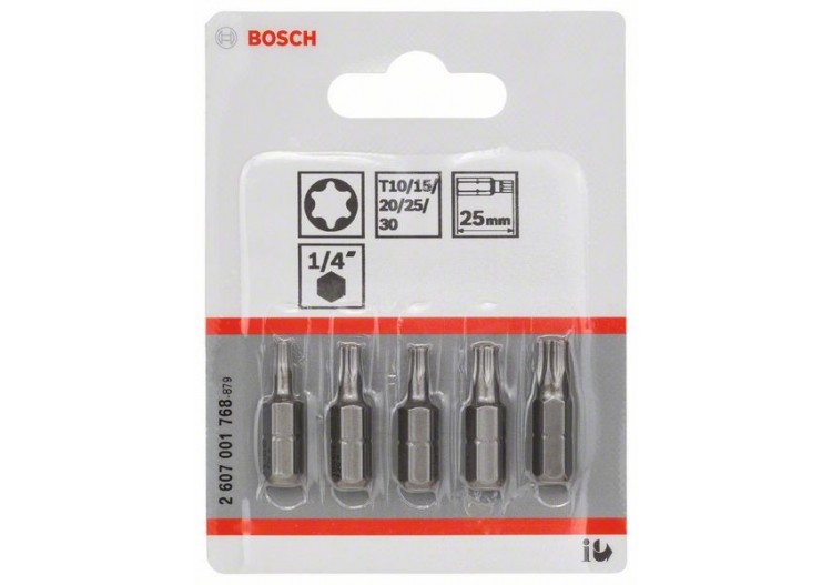 Kit 5 Embouts de vissage qualité extra-dure T10 T15 T20 T25 T30 25mm - 2607001768 - Bosch