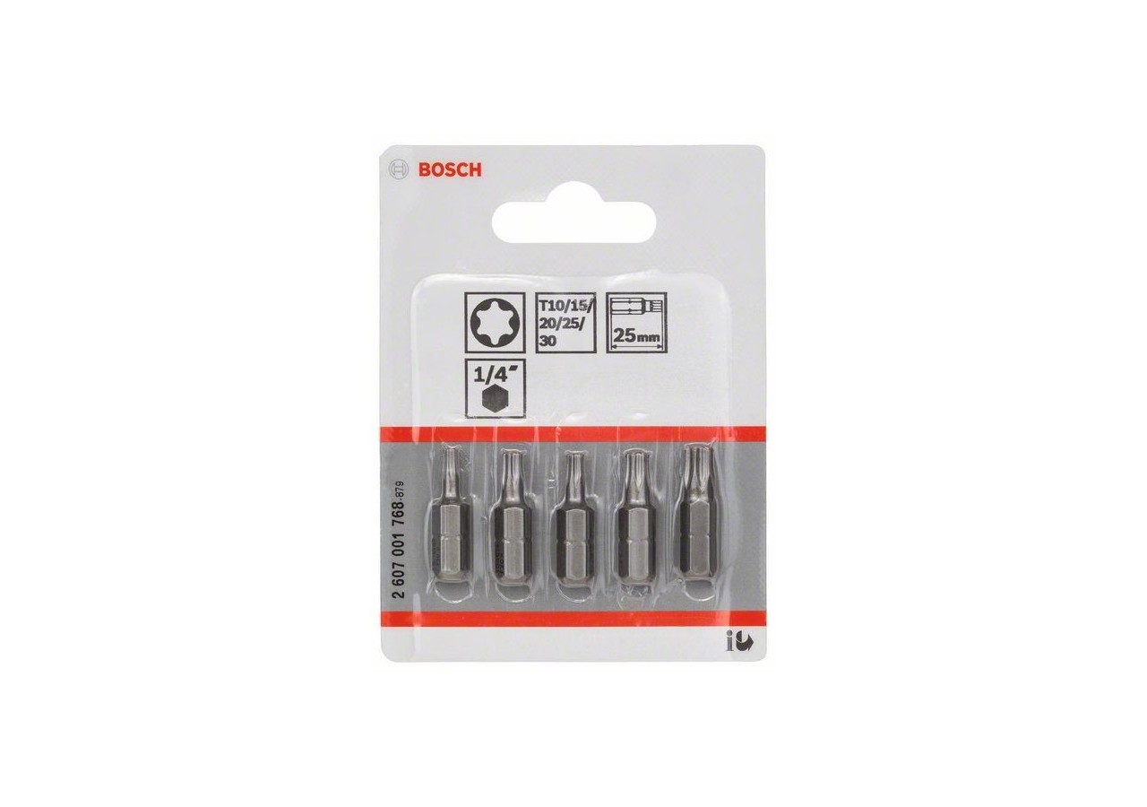Kit 5 Embouts de vissage qualité extra-dure T10 T15 T20 T25 T30 25mm - 2607001768 - Bosch
