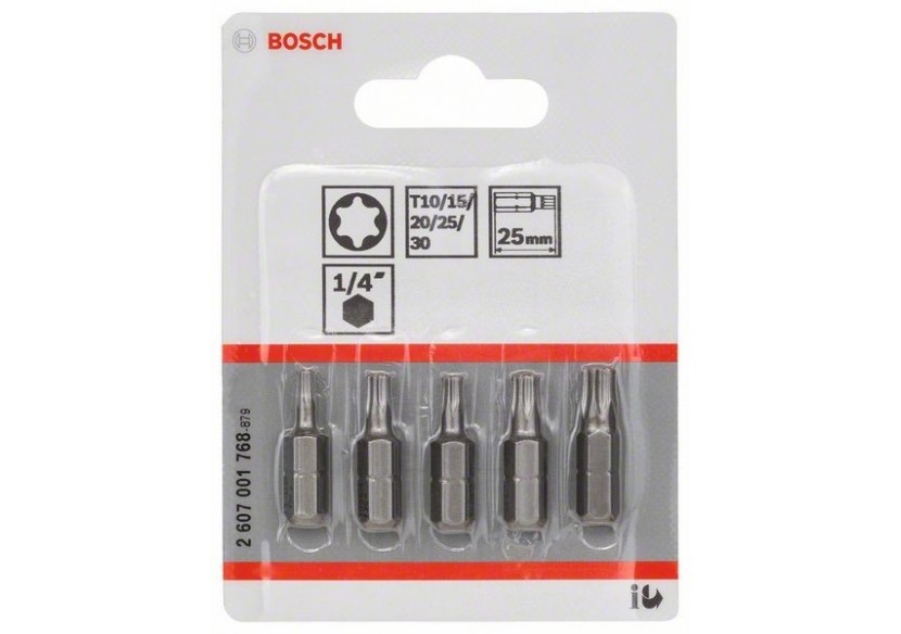 Kit 5 Embouts de vissage qualité extra-dure T10 T15 T20 T25 T30 25mm - 2607001768 - Bosch Kit 5 Embouts de vissage qualité extra-dure T10 T15 T20 T25 T30 25mm - 2607001768 - Bosch