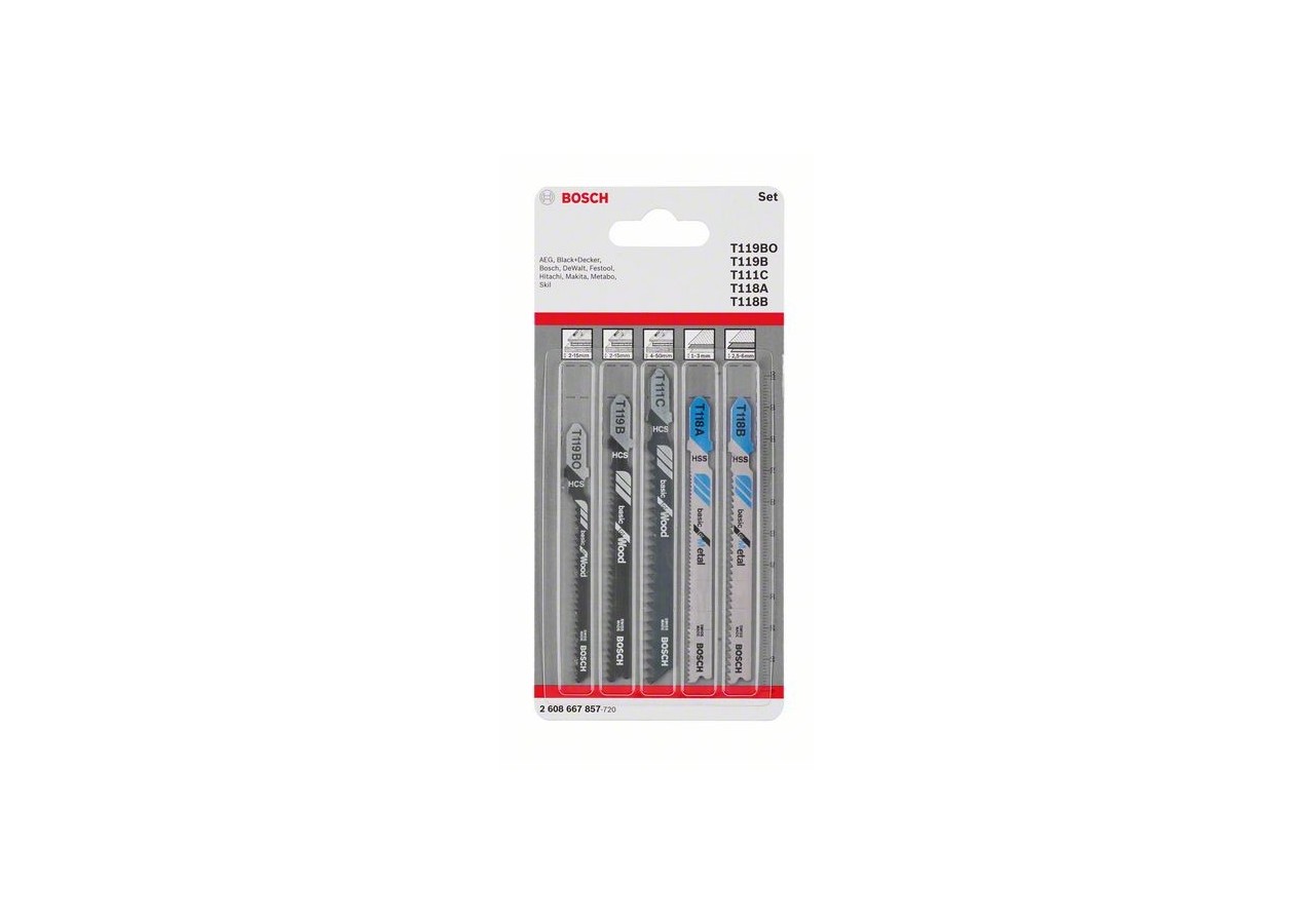 Kit 5 Lames scie sauteuse Bois & Métal T119BO T119B T11C T118A T118B - 2608667857 - Bosch