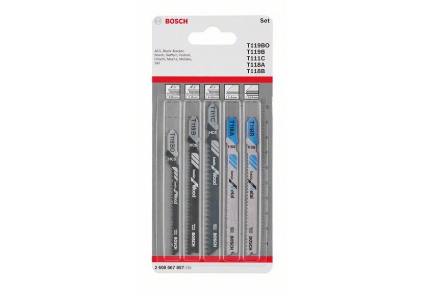 Kit 5 Lames scie sauteuse Bois & Métal T119BO T119B T11C T118A T118B - 2608667857 - Bosch Kit 5 Lames scie sauteuse Bois & Métal T119BO T119B T11C T118A T118B - 2608667857 - Bosch