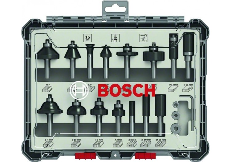 Kits de fraises pour applications mixtes, 15 pièces - 2607017472 - Bosch