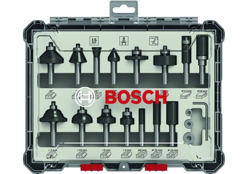 Kits de fraises pour applications mixtes, 15 pièces - 2607017472 - Bosch