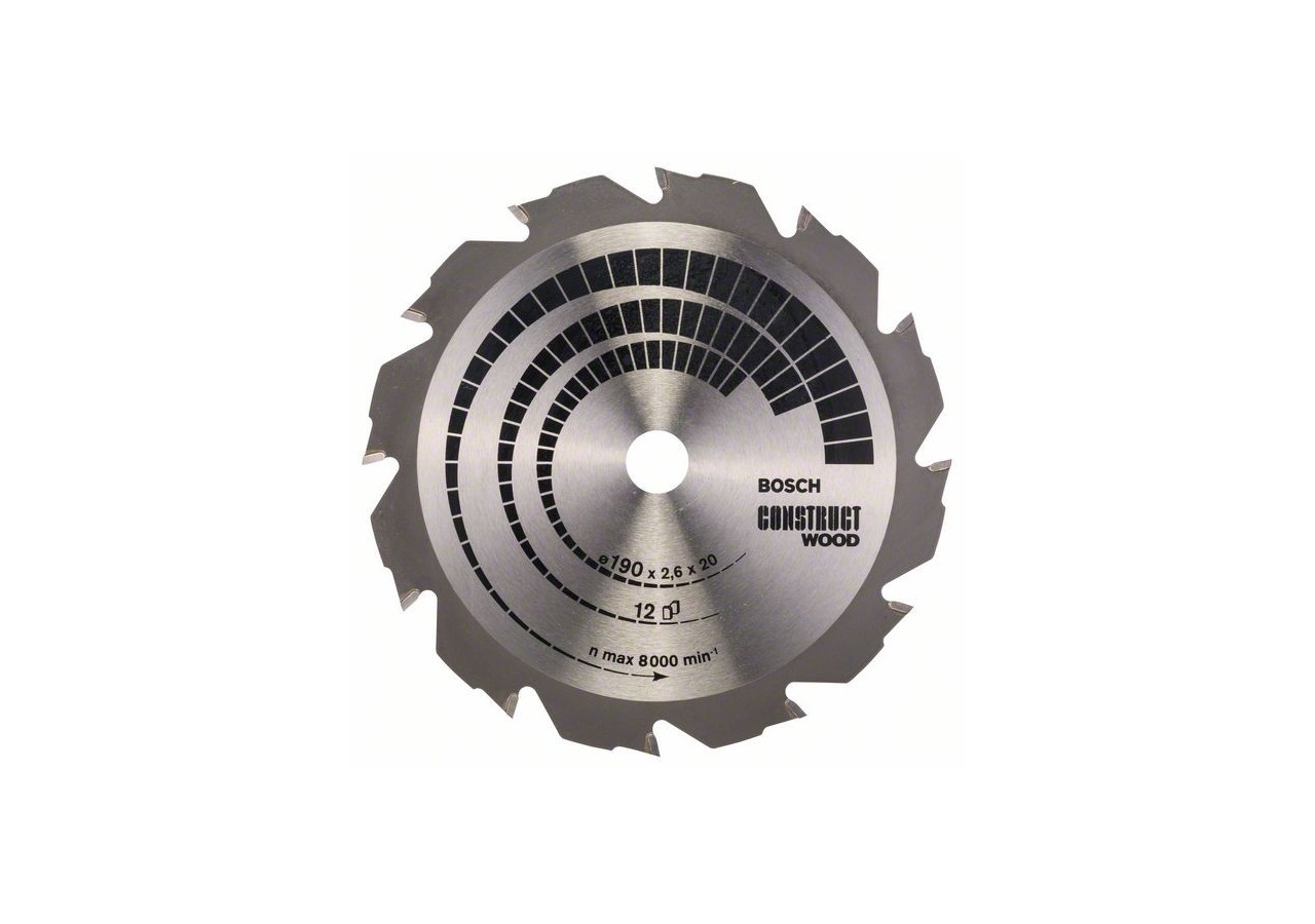 Lame de scie circulaire Construct Wood 190 x 20/16 x 2,6 mm 12 - 2608641201 - Bosch