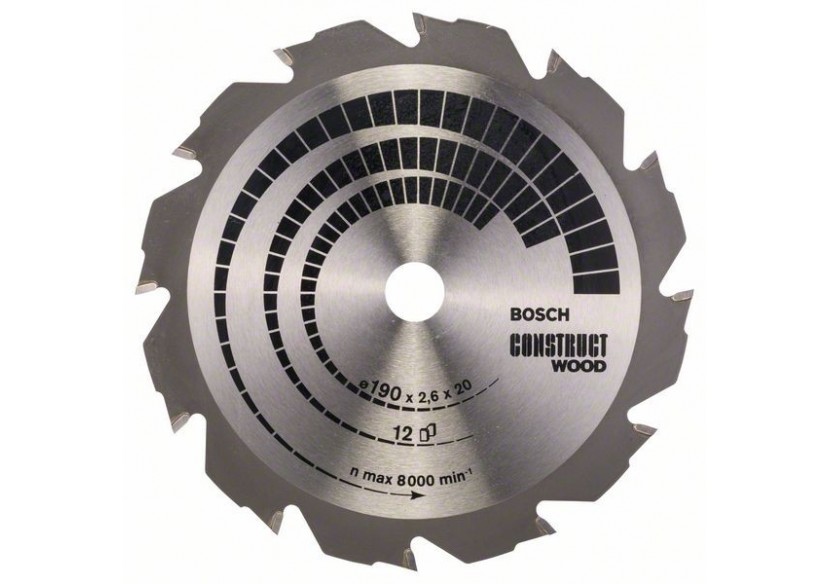 Lame de scie circulaire Construct Wood 190 x 20/16 x 2,6 mm 12 - 2608641201 - Bosch