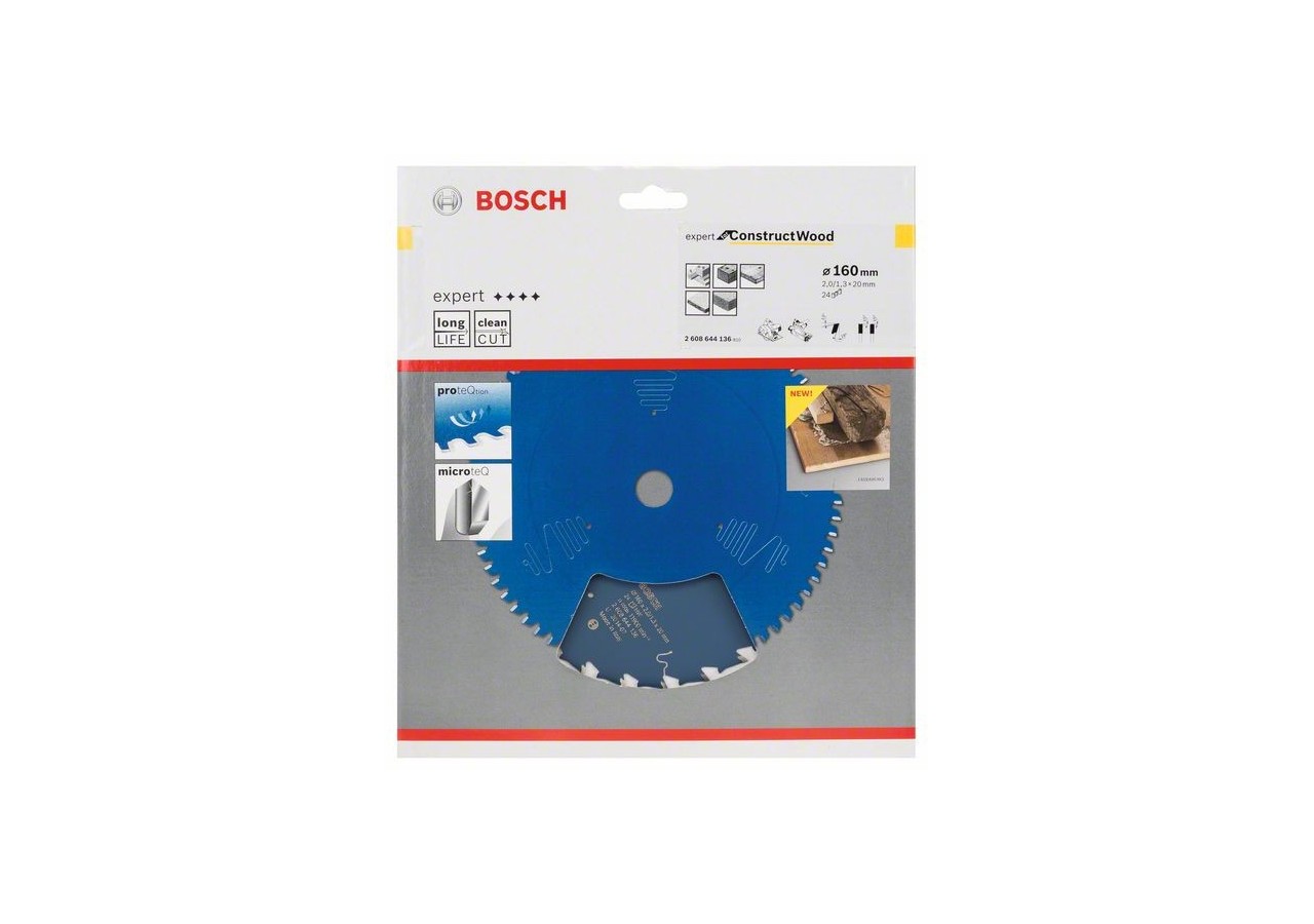 Lame de scie circulaire Expert for Construct Wood 160 x 20 x 2,0 mm, 24 - 2608644136 - Bosch
