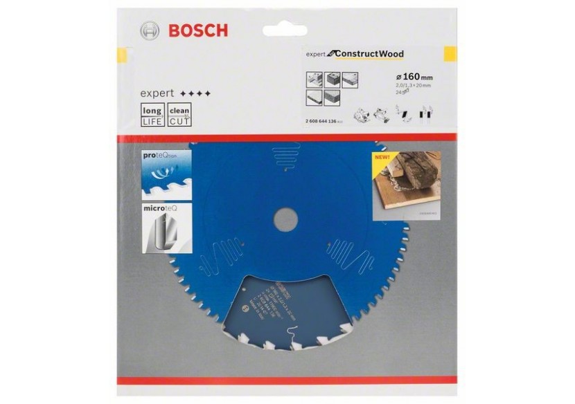 Lame de scie circulaire Expert for Construct Wood 160 x 20 x 2,0 mm, 24 - 2608644136 - Bosch