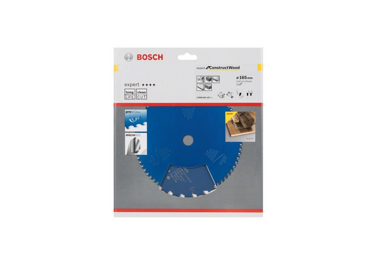 Lame de scie circulaire Expert for Construct Wood 165 x 20 x 2,0 mm, 24 - 2608644137 - Bosch