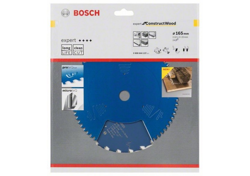 Lame de scie circulaire Expert for Construct Wood 165 x 20 x 2,0 mm, 24 - 2608644137 - Bosch