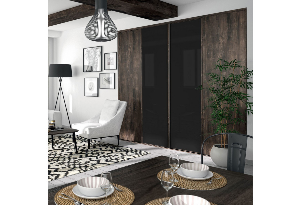 Façade de placard coulissante 4 portes Monteverde verre laqué - Kazed : Confort'Mat