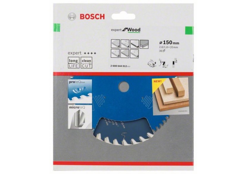 Lame de scie circulaire Expert for Wood 150 x 20 x 2,6 mm, 36 - 2608644012 - Bosch