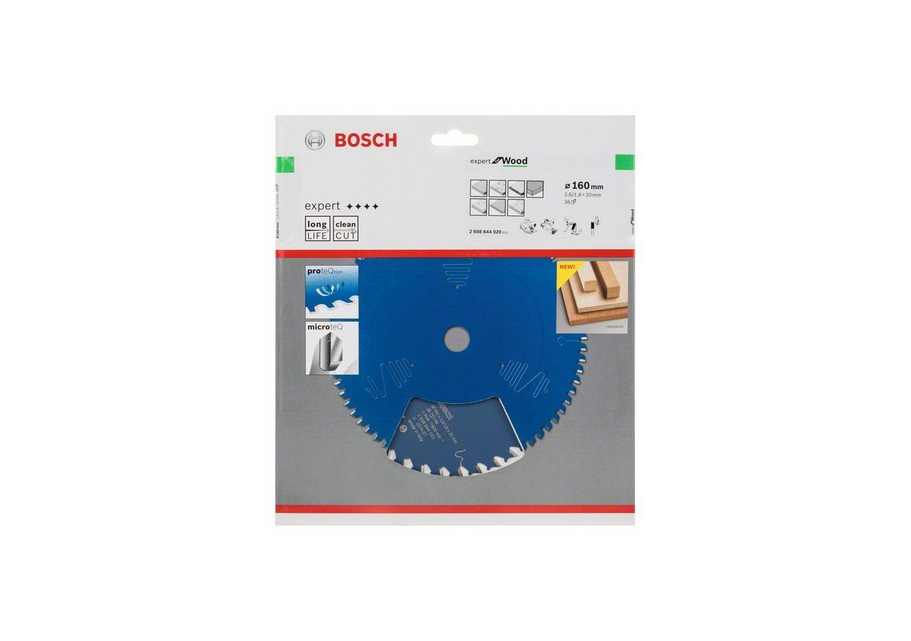 Lame de scie circulaire Expert for Wood 160 x 20 x 2,6 mm, 36 - 2608644020 - Bosch