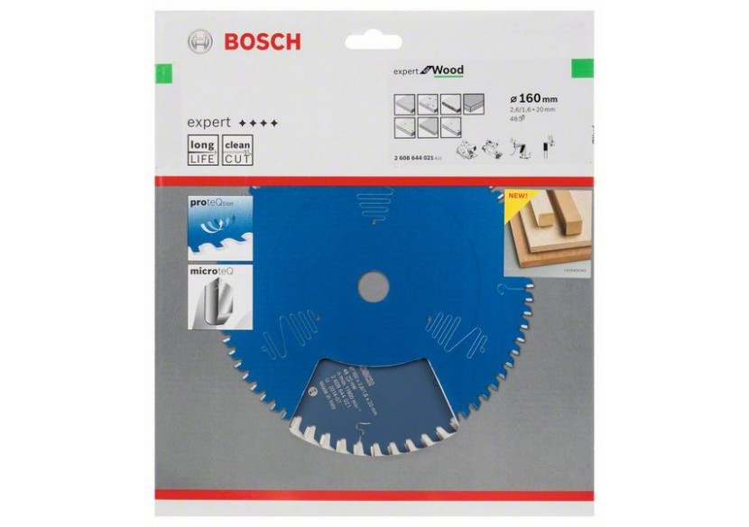 Lame de scie circulaire Expert for Wood 160 x 20 x 2,6 mm, 48 - 2608644021 - Bosch