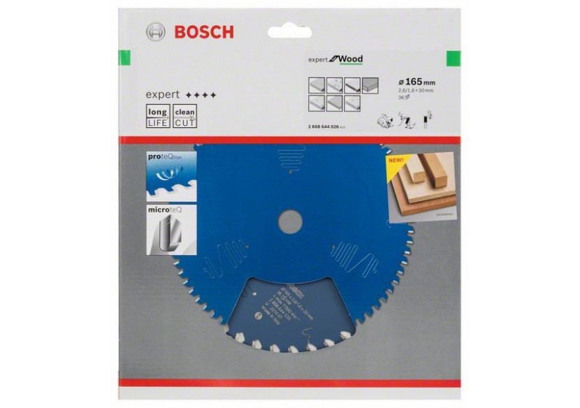 Lame de scie circulaire Expert for Wood 165 x 30 x 2,6 mm, 36 - 2608644026 - Bosch