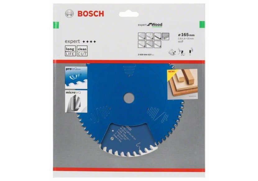 Lame de scie circulaire Expert for Wood 165 x 30 x 2,6 mm, 48 - 2608644027 - Bosch