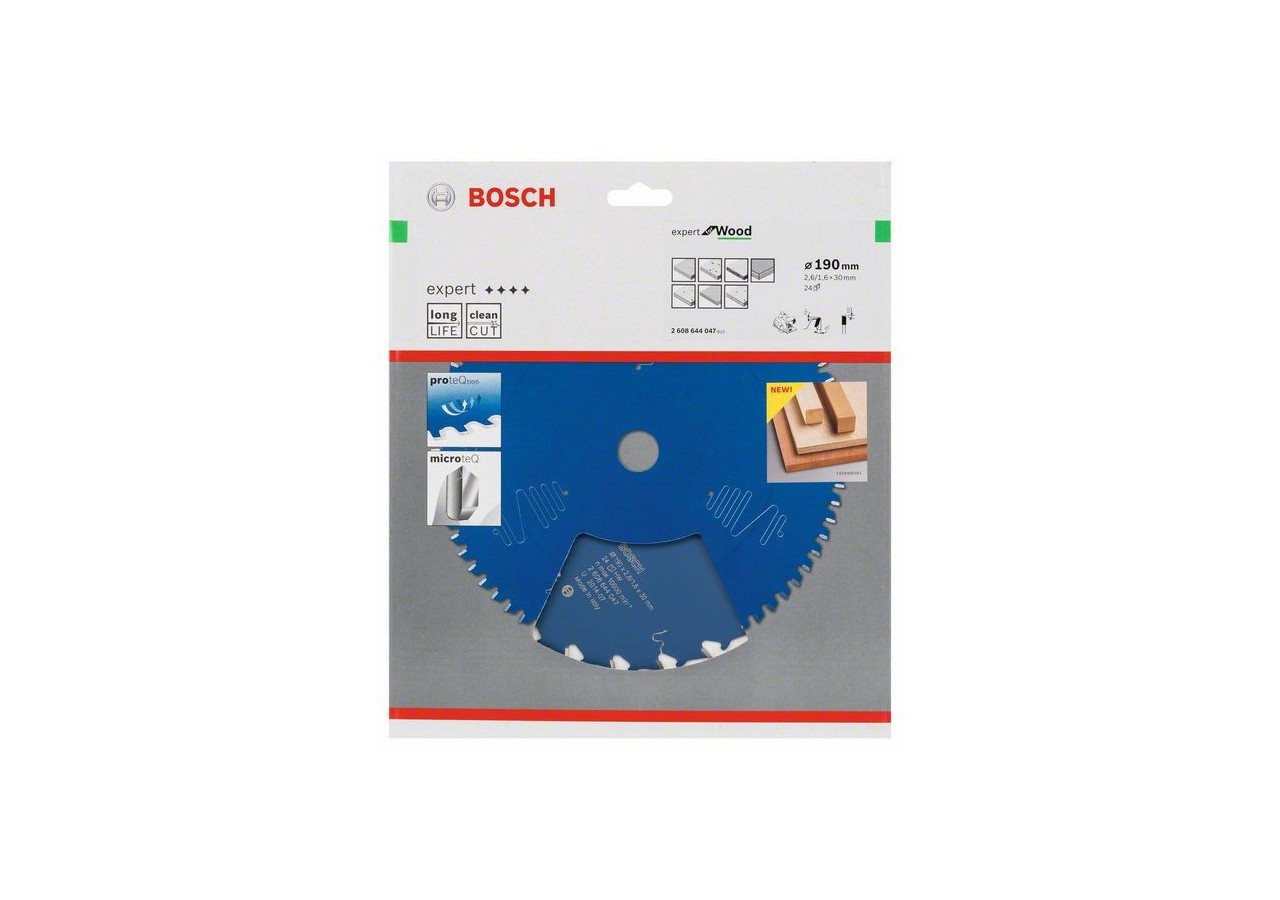 Lame de scie circulaire Expert for Wood 190 x 30 x 2,6 mm, 24 - 2608644047 - Bosch