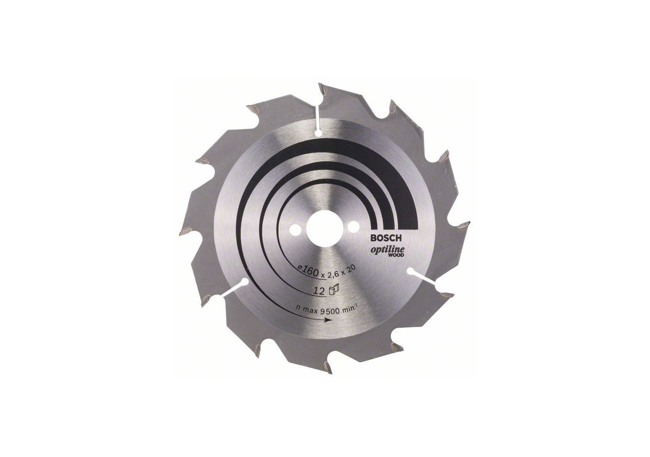 Lame de scie circulaire Optiline Wood 160 x 20/16 x 2,6 mm, 12 - 2608641173 - Bosch