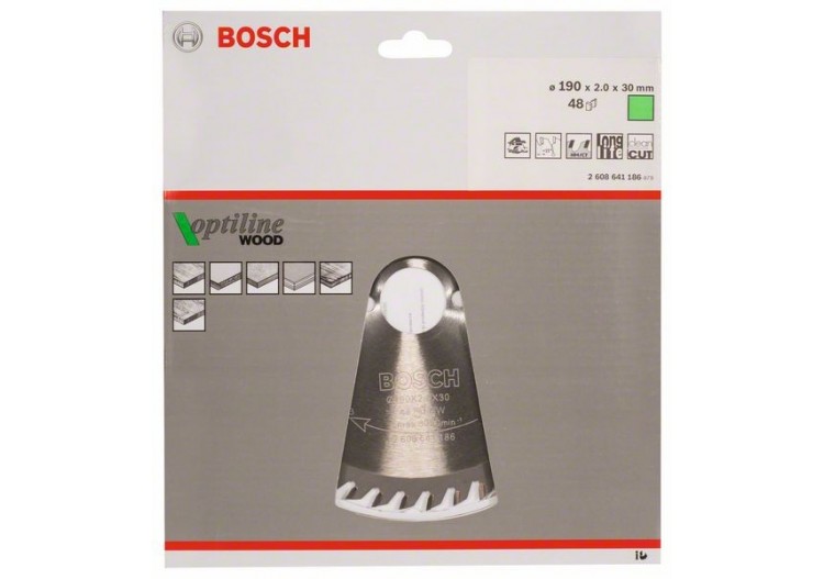 Lame de scie circulaire Optiline Wood 190 x 30 x 2,0 mm, 48 - 2608641186 - Bosch