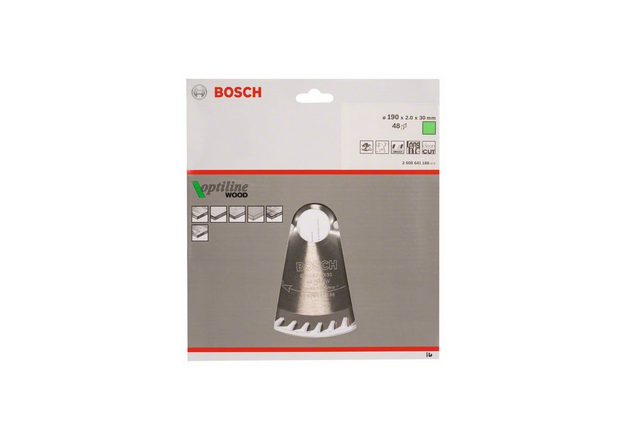 Lame de scie circulaire Optiline Wood 190 x 30 x 2,0 mm, 48 - 2608641186 - Bosch