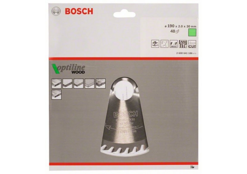 Lame de scie circulaire Optiline Wood 190 x 30 x 2,0 mm, 48 - 2608641186 - Bosch Lame de scie circulaire Optiline Wood 190 x 30 x 2,0 mm, 48 - 2608641186 - Bosch