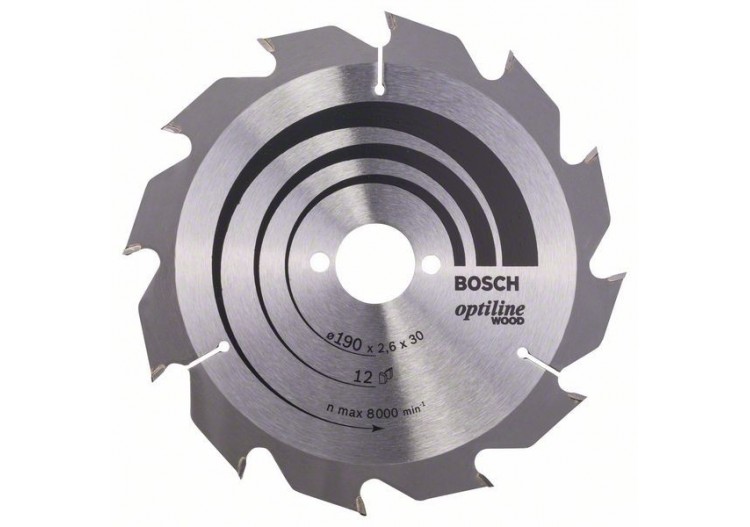 Lame de scie circulaire Optiline Wood 190 x 30 x 2,6 mm, 12 - 2608641187 - Bosch