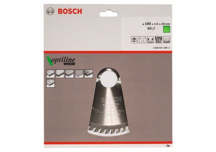 Lame de scie circulaire Optiline Wood 190 x 30 x 2,6 mm, 60 - 2608641188 - Bosch