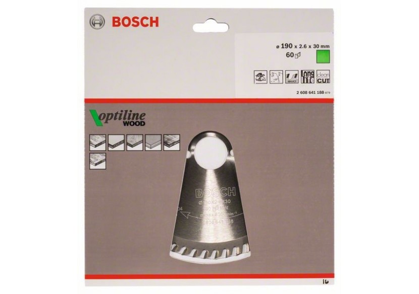 Lame de scie circulaire Optiline Wood 190 x 30 x 2,6 mm, 60 - 2608641188 - Bosch Lame de scie circulaire Optiline Wood 190 x 30 x 2,6 mm, 60 - 2608641188 - Bosch
