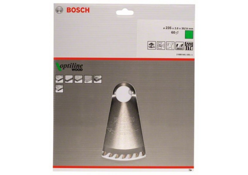 Lame de scie circulaire Optiline Wood 235 x 30/25 x 2,8 mm, 60 - 2608641192 - Bosch Lame de scie circulaire Optiline Wood 235 x 30/25 x 2,8 mm, 60 - 2608641192 - Bosch