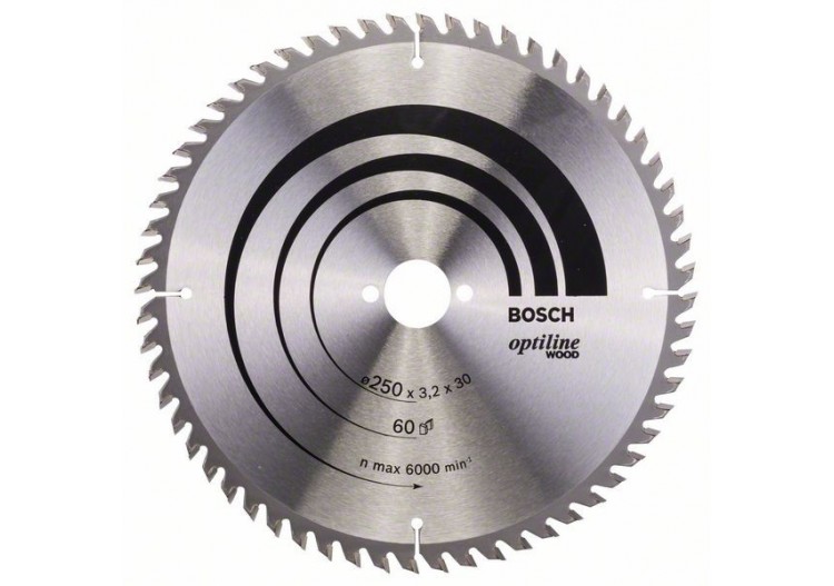 Lame de scie circulaire Optiline Wood 250 x 30 x 3,2 mm, 60 - 2608640729 - Bosch
