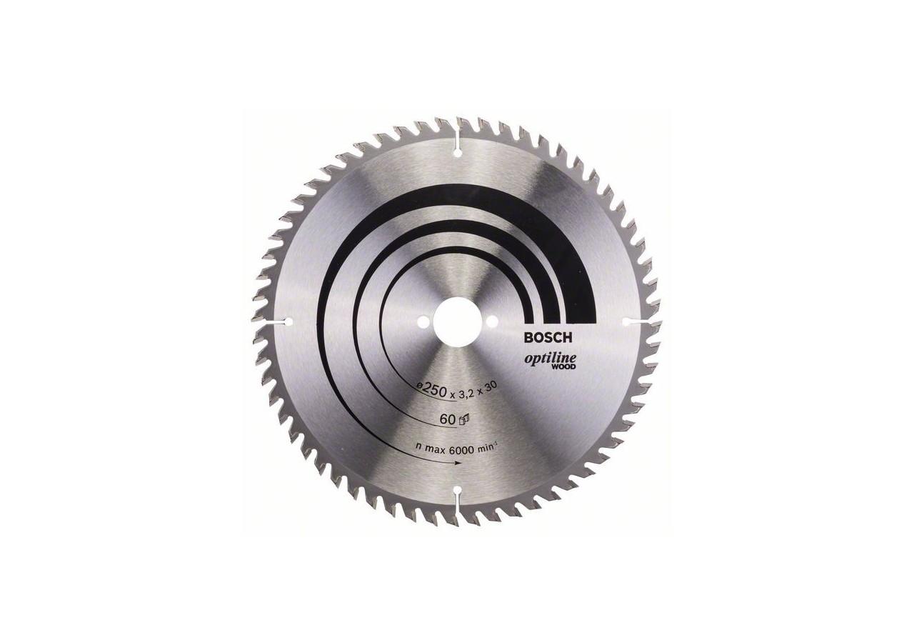 Lame de scie circulaire Optiline Wood 250 x 30 x 3,2 mm, 60 - 2608640729 - Bosch