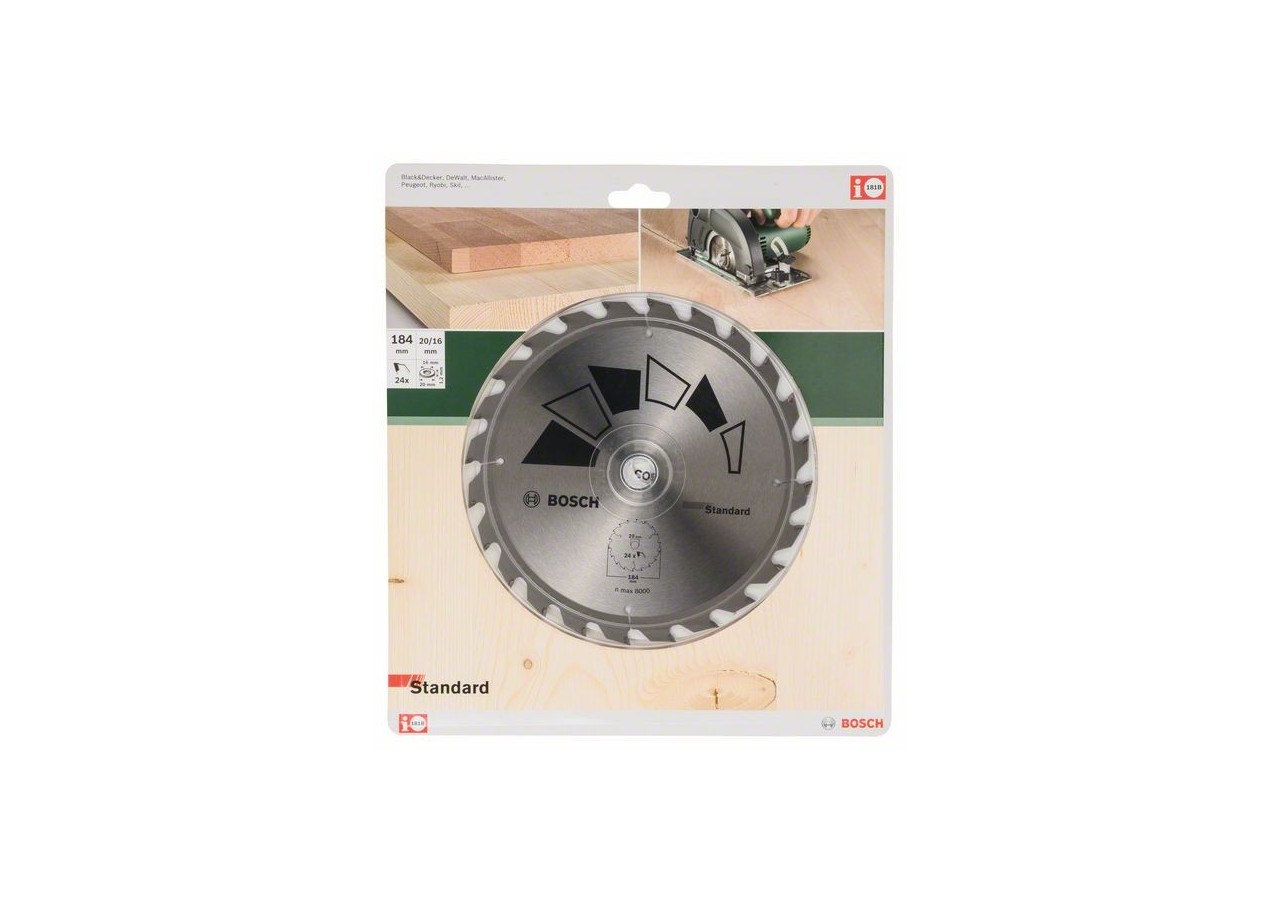 Lame de scie circulaire STANDARD D : 184 mm  Alésage : 20 mm  Dents : 24 - 2609256B57 - Bosch
