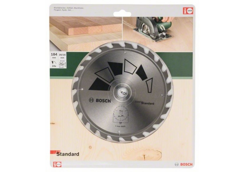 Lame de scie circulaire STANDARD D : 184 mm  Alésage : 20 mm  Dents : 24 - 2609256B57 - Bosch Lame de scie circulaire STANDARD D : 184 mm  Alésage : 20 mm  Dents : 24 - 2609256B57 - Bosch