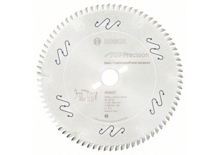 Lame scie circulaire Best Panneaux Laminés Abrasifs 250x30x3,2mm  80D - 2608642109 - Bosch
