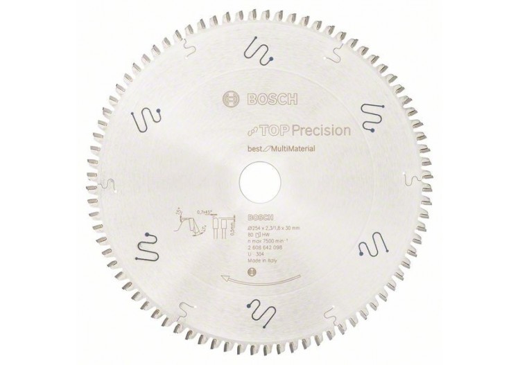 Lame de scie circulaire Top Precision Best for Multi Material 254 x 30 x 2,3 mm, 80 - 2608642098 - Bosch